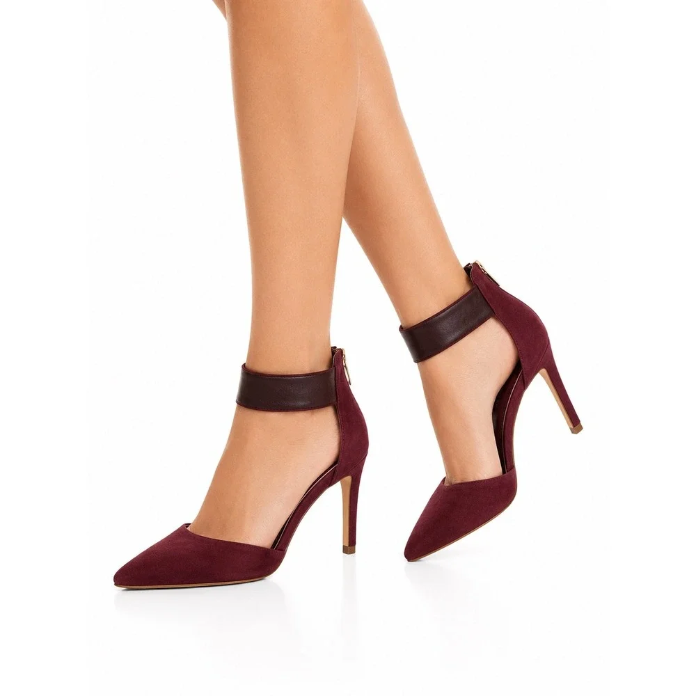 Gianni Bini Vintage Burgundy Suede Ankle Strap d'Orsay Heels Women's Size 8.5M